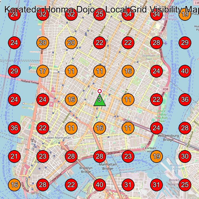 Karatedo Honma Dojo GeoGrid visibility map for Martial Arts School in New York